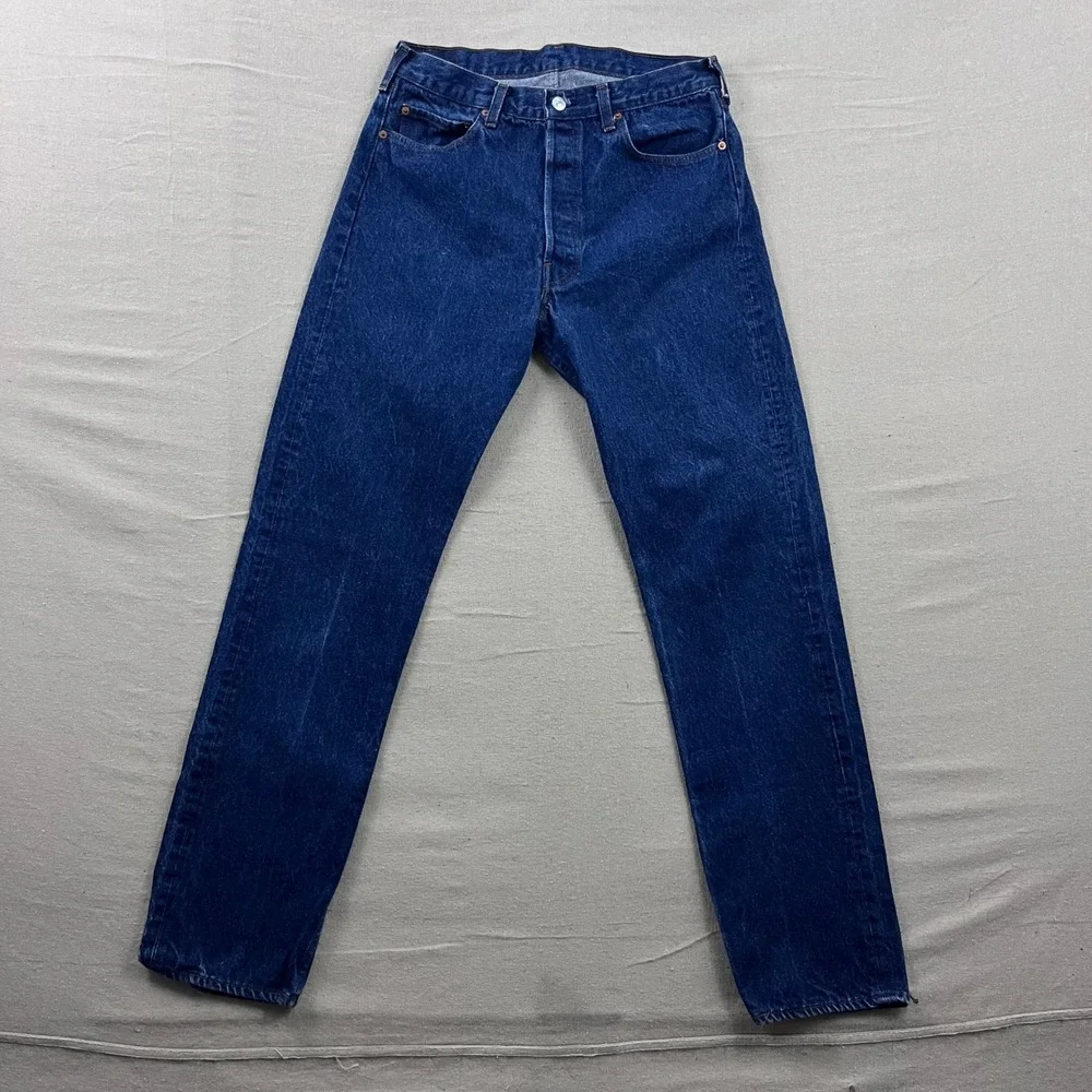 80s Levi's 501 Jeans Mens 30x34 Dark Wash Blue Straight Button Fly USA Made